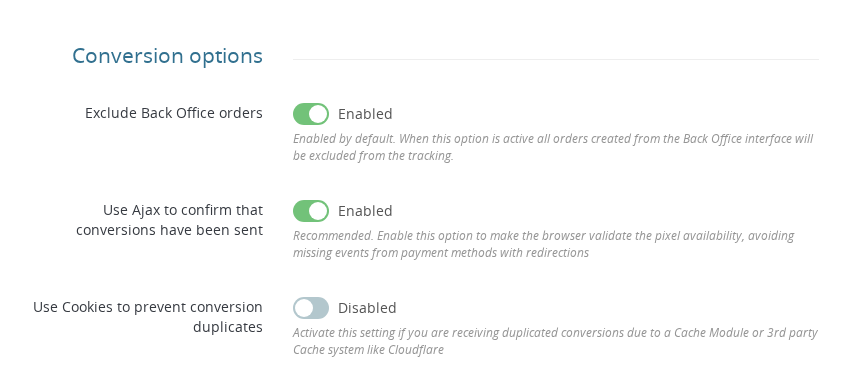 Pixel Plus — Additional Events section with purchase deduplication and cookie prevention settings