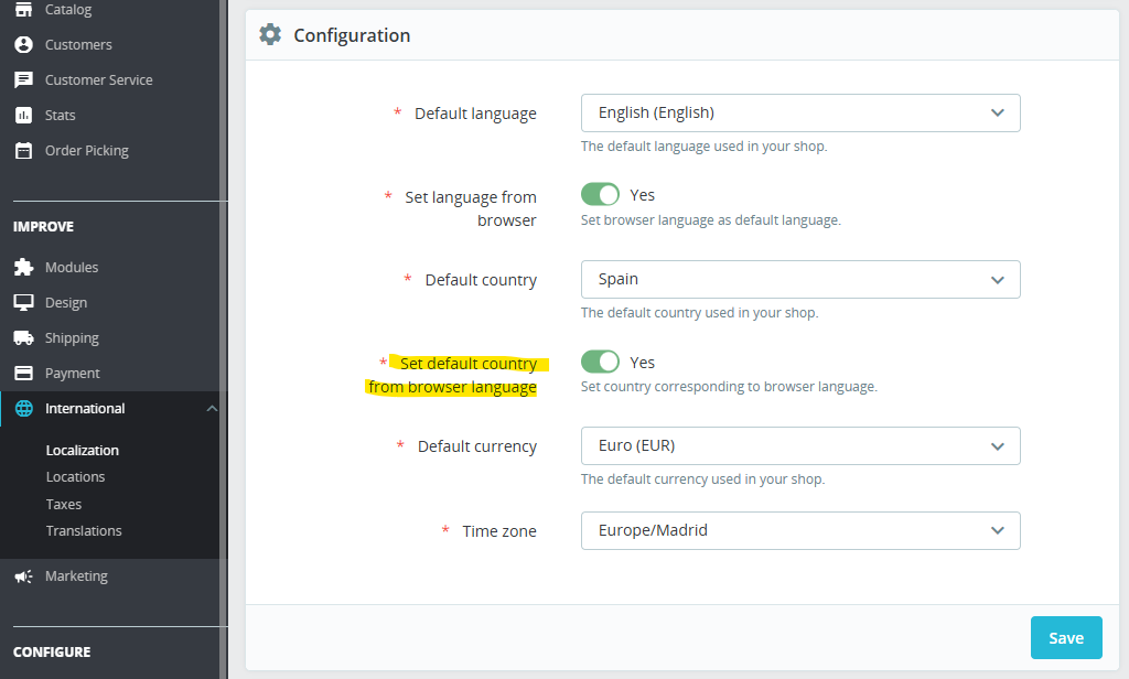 Set default country from browser language