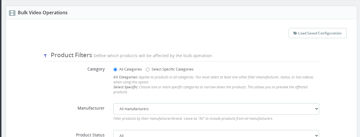 Product Video — Mass Video Management showing a practical bulk operation workflow example